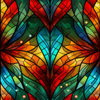 stained glass, christmas pattern,, fabric panel, red, orange, yellow, green, blue, turquoise, geometric design, mosaic pattern, church window style, holiday fabric, vibrant colors, art nouveau, decorative motifs, festive design, kaleidoscope effect, multicolored