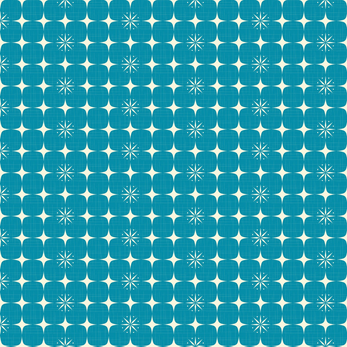 turquoise, teal, blue, white, atomic starburst, geometric pattern, mid-century modern, retro design,, fabric panel, starbursts, atomic age, vintage style, geometric shapes, repeating pattern, modernist, space age, angular design, textile art, crafting fabric