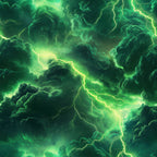 green, emerald, lime green, thunderbolt, lightning bolts, storm clouds, dramatic sky, electric pattern, stormy weather,, fabric panel, nature scene, atmospheric, moody, tempest, electrical storm, cloud formations, bright lightning, storm system, weather pattern