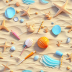 beach theme, sandy beige, turquoise blue, coral orange, seashells, starfish,, fabric panel, summer vibes, ocean treasures, coastal pattern, warm tones, nautical elements, seaside motif, tropical colors, marine life, beach vacation, soft pastels, repeating pattern, crafting material