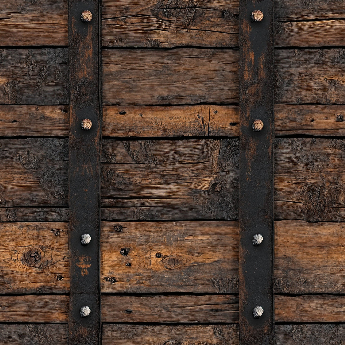 wooden planks, rustic brown, weathered wood, metal straps, iron hardware, barn door, western theme, distressed texture, aged patina,, fabric panel, country style, farm aesthetic, vintage wood, metal rivets, rustic decor, brown tones, weathered finish, cottage core, frontier style