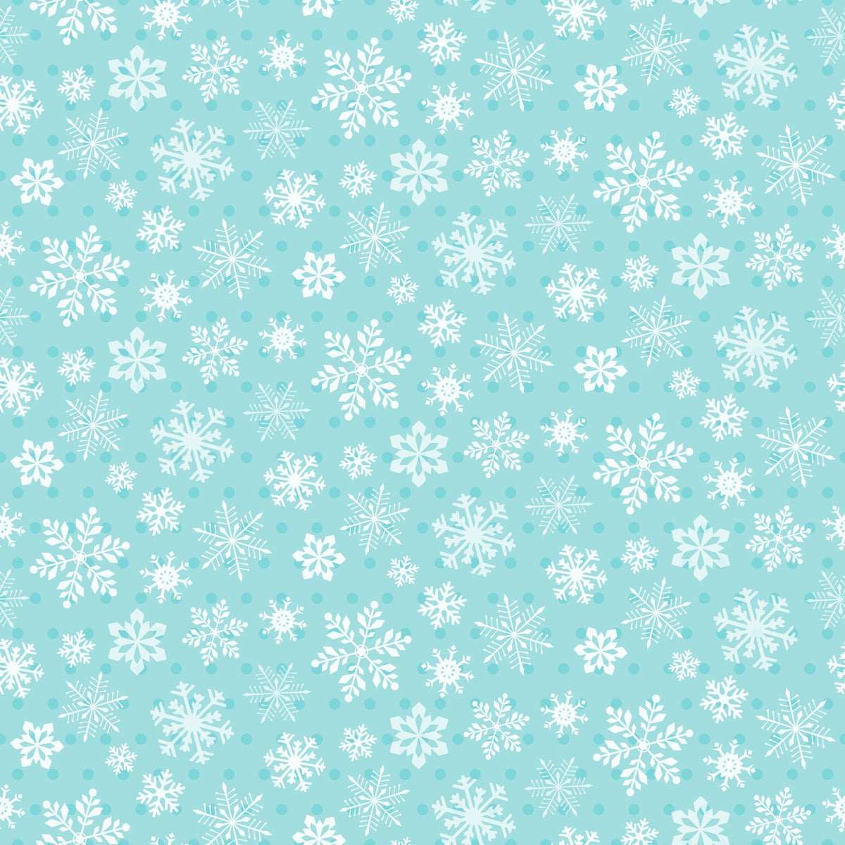 turquoise background, white snowflakes, winter pattern, repeating design, geometric snowflakes, icy blue, aqua fabric, seasonal motif, delicate snowflakes, crystalline patterns,, fabric panel, winter wonderland, frosty design, holiday fabric, christmas theme, scattered snowflakes, cool tones, festive pattern