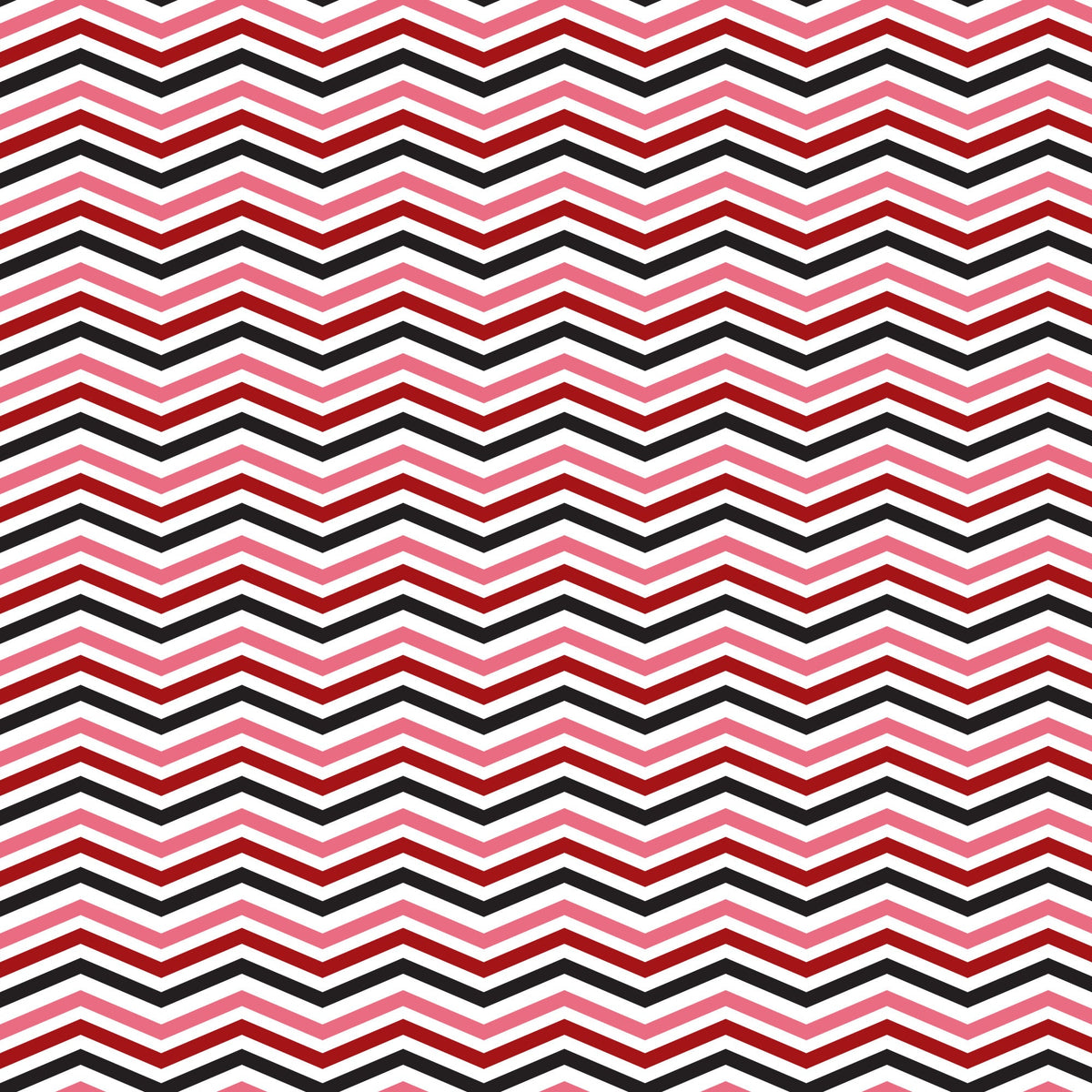 black, red, pink, white, chevron pattern, zigzag stripes, geometric design, retro style, 1950s inspired, diner aesthetic,, fabric panel, repeating pattern, angular lines, mid-century modern, nostalgic feel, striped chevrons, monochrome accents