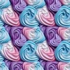 frosting swirls, meringue pattern, pastel colors, lavender purple, sky blue, soft pink, white cream, spiral design, whipped texture, dessert motif, bakery theme, sweet treats,, fabric panel, repetitive pattern, confectionery art, sugar swirls, creamy texture, food illustration, seamless repeat