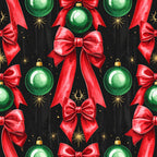 red bows, green ornaments, christmas, holiday, festive, gold stars, sparkly, elegant, traditional, winter, metallic accents, red and green, dark background, shiny baubles, glossy finish, decorative bows, ribbon bows, ornament balls, christmas decorations, formal, classic, seasonal, celebration, dimensional, watercolor style, rich colors, jewel tones, holiday decor, gift wrapping inspired