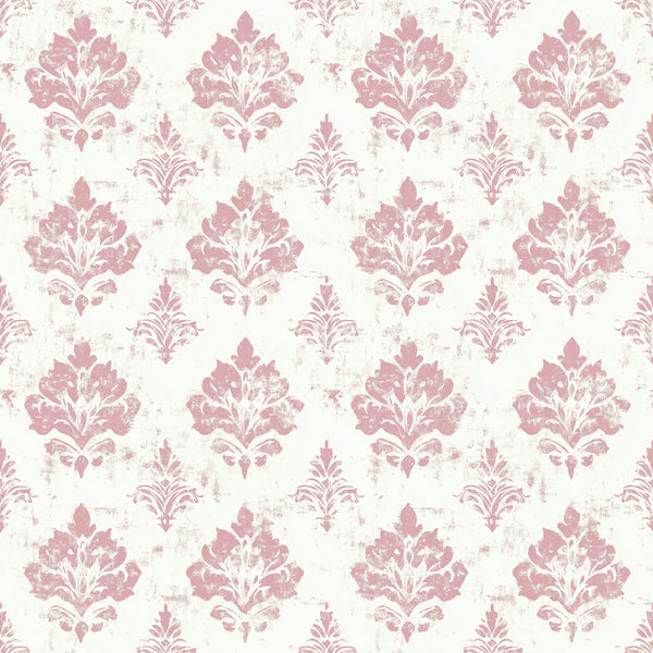 pink, dusty rose, cream, ivory, damask pattern, floral motifs, ornate design, distressed texture, vintage style, shabby chic, baroque elements, decorative flourishes,, fabric panel, romantic aesthetic, weathered appearance, repeating pattern, elegant motifs, soft pastels, antique finish
