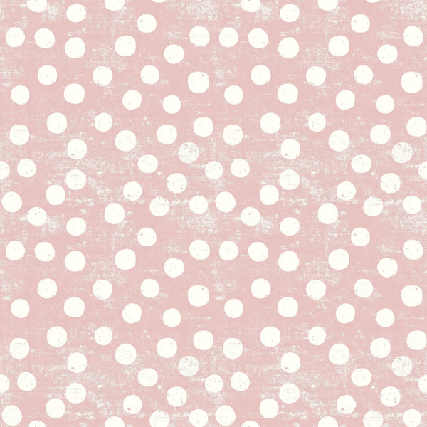 vintage pink, dusty rose, cream white, polka dots, circular patterns, distressed texture, weathered finish,, fabric panel, retro style, shabby chic, feminine design, soft pastels, geometric circles, vintage aesthetic, crafting material, sewing fabric, nursery theme, romantic mood