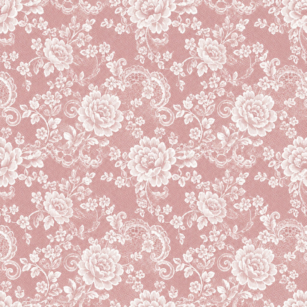 dusty rose, mauve pink, blush pink, cream, white, vintage floral, toile, damask, roses, peonies, scrollwork, botanical, romantic, elegant, traditional, classic, spring, garden, nature, delicate, ornamental, decorative, feminine, baby girl, nursery, vintage inspired, cottage core, lace-like, intricate detail