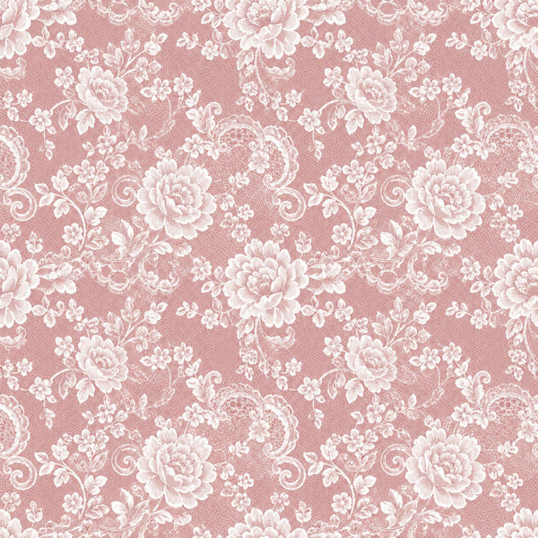 dusty rose, mauve pink, blush pink, cream, white, vintage floral, toile, damask, roses, peonies, scrollwork, botanical, romantic, elegant, traditional, classic, spring, garden, nature, delicate, ornamental, decorative, feminine, baby girl, nursery, vintage inspired, cottage core, lace-like, intricate detail