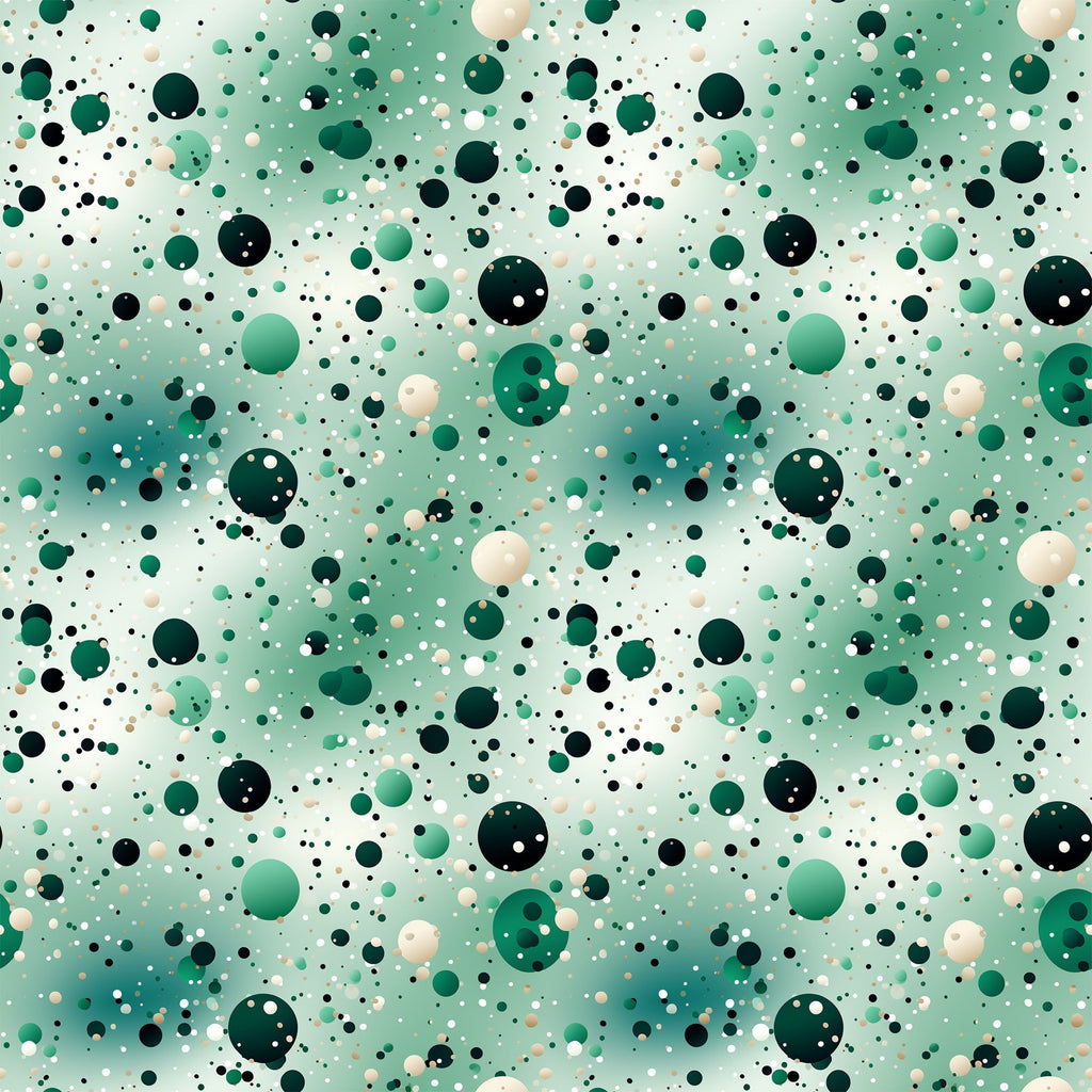 green, emerald, sage, cream, beige, black, white, confetti, dots, circles, polka dots, scattered pattern, abstract, modern, geometric,, fabric panel, cheerful, playful, random placement, bubble pattern