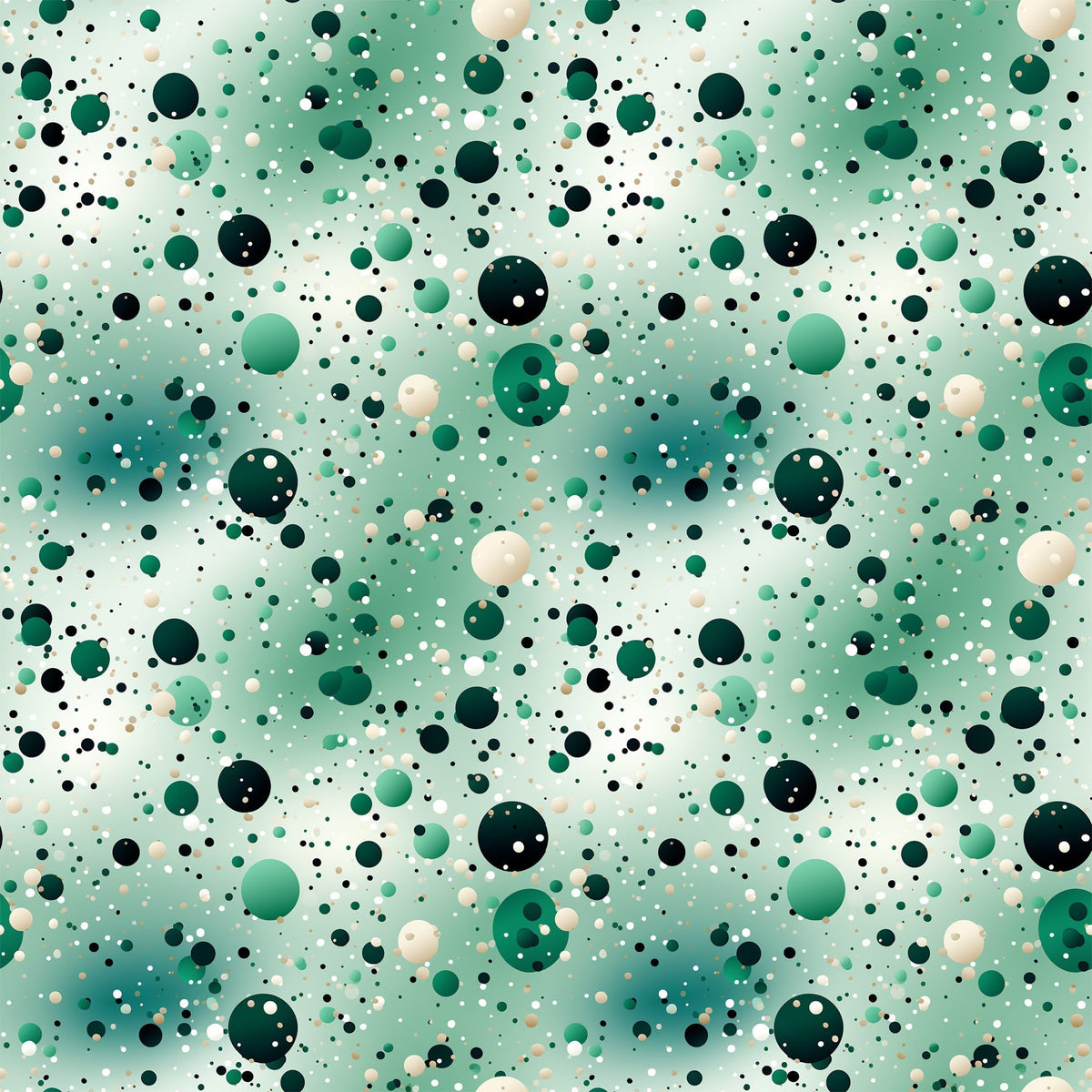 green, emerald, sage, cream, beige, black, white, confetti, dots, circles, polka dots, scattered pattern, abstract, modern, geometric,, fabric panel, cheerful, playful, random placement, bubble pattern
