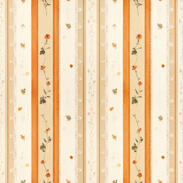 cream, orange, lace, striped, floral, vintage, elegant, delicate, romantic, botanical, carnations, flowers, traditional, cottage core, spring, summer, pastel, soft, linen look, botanical prints, nature, classical, ornamental, shabby chic, country, timeless, feminine, garden flowers, multi-colored florals