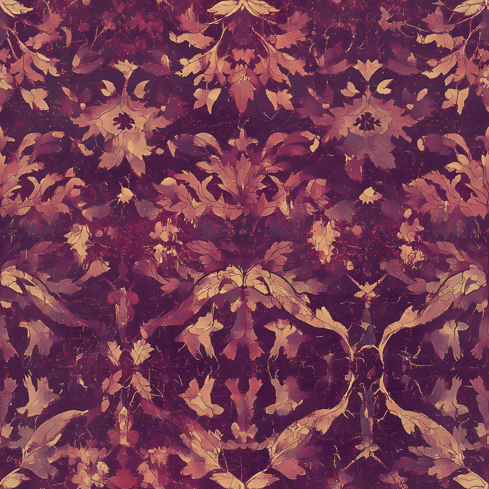burgundy, deep wine, golden yellow, rust, mauve, damask floral, ornamental leaves, baroque, vintage botanical, autumn leaves, falling leaves, nature-inspired, elegant, sophisticated, traditional, romantic, vintage, autumn, fall, ginkgo leaves, ornate, decorative, jewel tones, warm colors, classic pattern, timeless design, heritage style