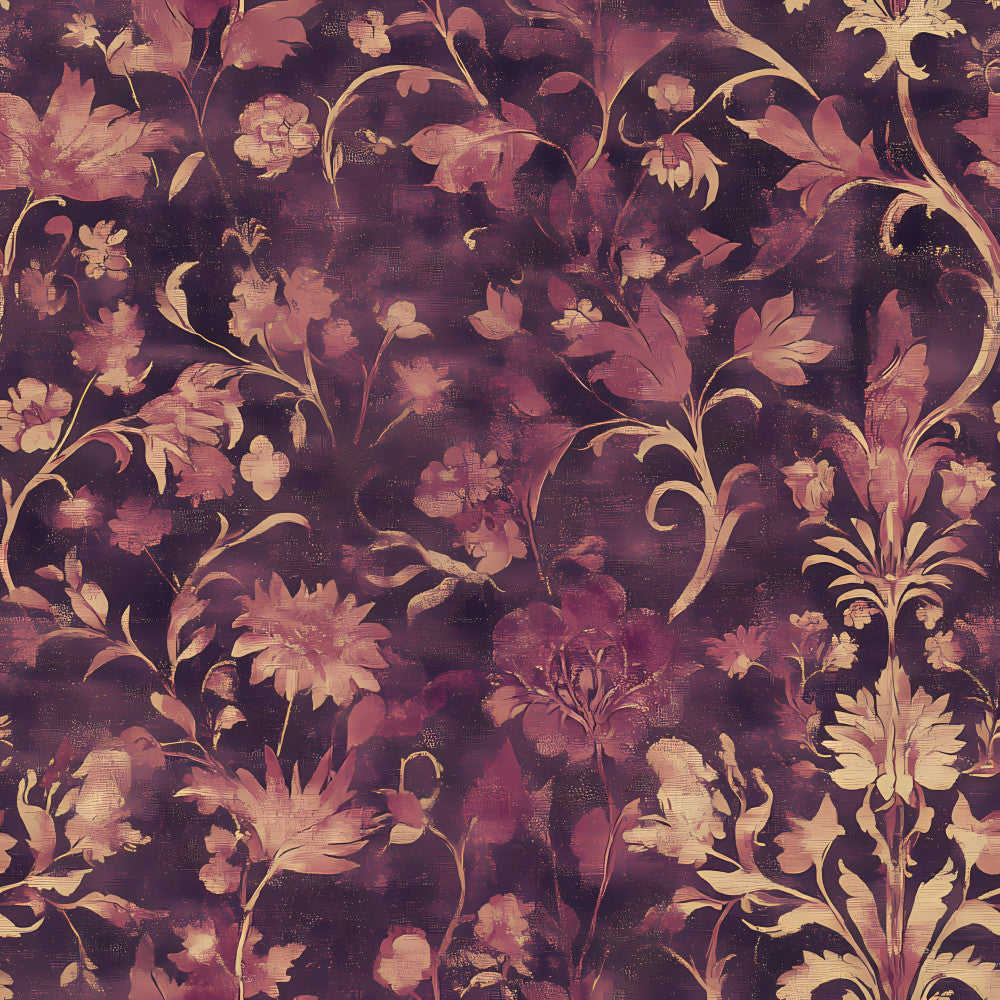 burgundy, wine red, plum purple, mauve, dusty rose, cream, gold, vintage floral, damask, botanical, ornate scrolls, elegant, romantic, traditional, victorian, classic, roses, chrysanthemums, daisies, scrolling vines, leaves, garden flowers, spring, nature, sophisticated, timeless, ornamental, antique-inspired