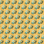orange background, teal blue, cream white, black outlines, cats, kitty pattern, sleeping cats, curled up cats, atomic style, mid-century modern, retro design, geometric grid, repetitive pattern,, fabric panel, vintage aesthetic, stylized animals, decorative motifs, craft fabric, sewing material