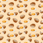 watercolor eggs, fried eggs, eggshells, breakfast food, cooking pattern, peach background, orange yolks, brown shells, white egg whites, food illustration, kitchen theme, culinary design, baking motif, repeating pattern,, fabric panel, soft pastels, morning meal, cooking ingredients, watercolor style