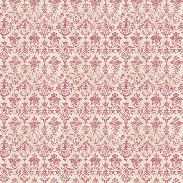 vintage pink, dusty rose, cream background, damask pattern, ornate motifs, floral scrollwork, baroque design, decorative flourishes,, fabric panel, intricate details, symmetrical repeat, elegant swirls, antique style, soft palette, romantic mood, victorian inspired, delicate ornaments