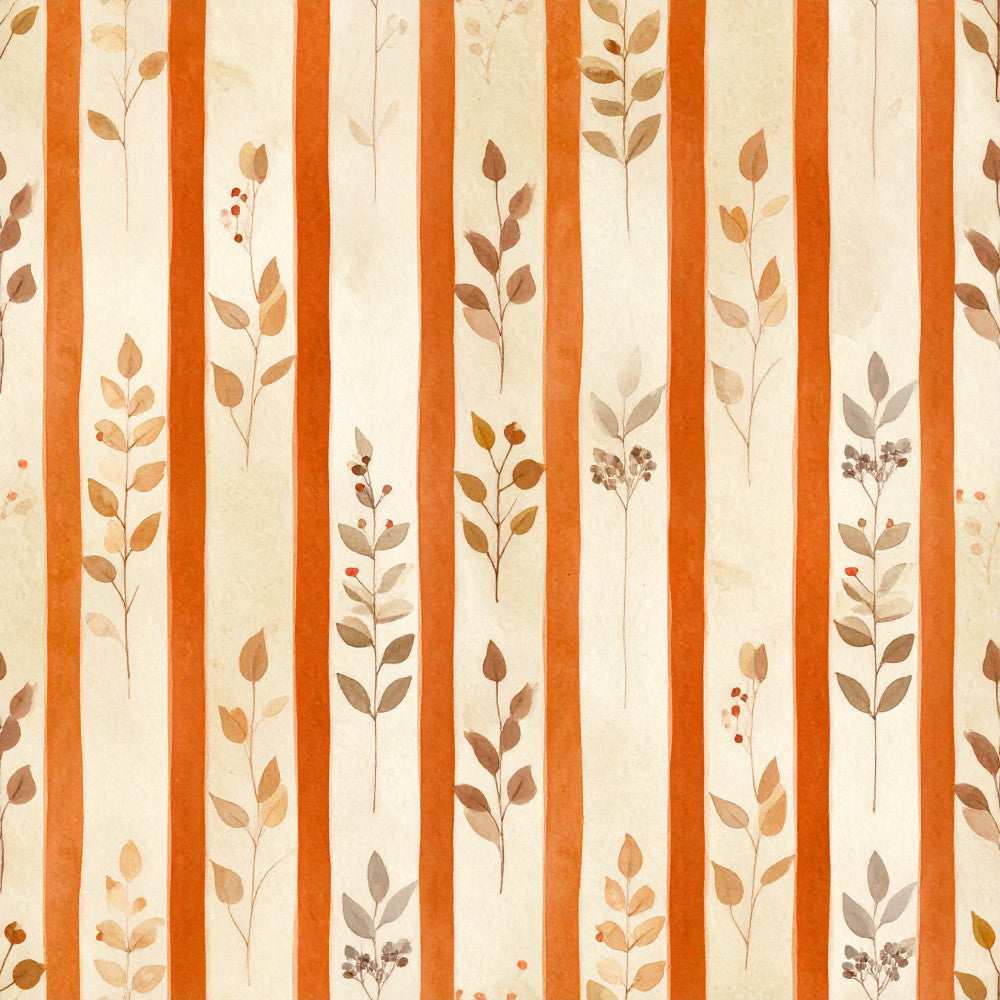 burnt orange, cream, beige, tan, rust, autumn leaves, botanical, striped, nature, vintage, rustic, botanical print, leaf pattern, delicate florals, earthy tones, fall themed, warm tones, traditional, organic, botanical illustration, leaves and berries, natural elements, farmhouse style, autumn decor, muted colors, subtle pattern, fall colors, dried flowers, heritage design