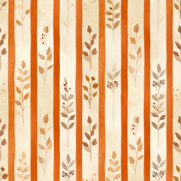 burnt orange, cream, beige, tan, rust, autumn leaves, botanical, striped, nature, vintage, rustic, botanical print, leaf pattern, delicate florals, earthy tones, fall themed, warm tones, traditional, organic, botanical illustration, leaves and berries, natural elements, farmhouse style, autumn decor, muted colors, subtle pattern, fall colors, dried flowers, heritage design