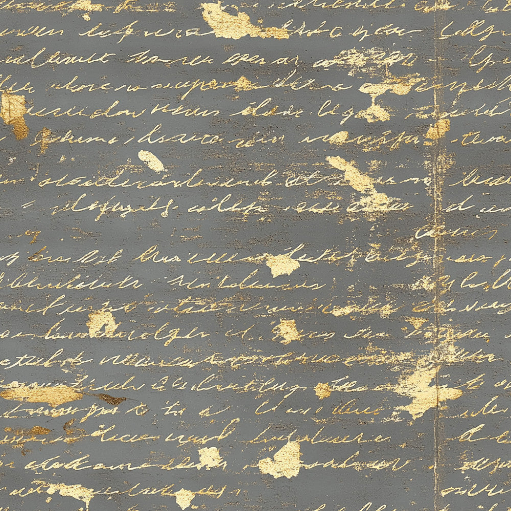 charcoal gray, gold foil, cream, vintage script, cursive writing, handwriting, distressed, grunge, elegant, sophisticated, literary, antique, shabby chic, romantic, timeless, classic, traditional, damask inspired, weathered, aged parchment, calligraphy, text pattern, letter motif, nostalgic, retro, heirloom, ornate, formal, stationery inspired, love letter theme