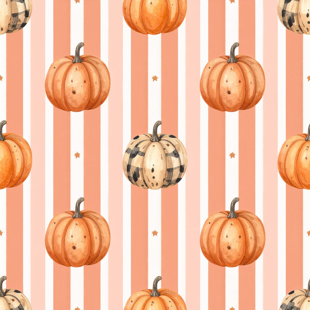 peach, coral, cream, white, striped, pumpkin, fall, autumn, halloween, thanksgiving, harvest, pumpkin patch, seasonal, festive, whimsical, playful, kids, nursery, pumpkins, gourds, plaid pumpkin, checkered pumpkin, stars, rustic, farmhouse, cottage core, cozy, warm tones, baby shower
