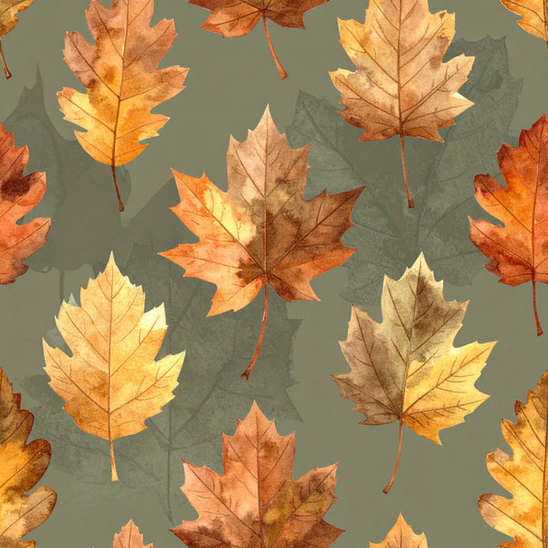 autumn leaves, fall leaves, maple leaves, golden yellow, burnt orange, rust orange, sage green, muted green, watercolor leaves, nature, autumn, fall, seasonal, harvest, rustic, whimsical, earthy tones, leaf pattern, botanical, nature-inspired, warm colors, cozy, traditional, vintage autumn, thanksgiving, forest, woodland, natural elements, fall decor