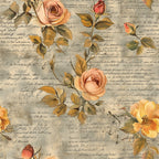 vintage floral, dusty rose, coral pink, peach, golden yellow, sage green, olive green, tan, beige, cream, antique script, handwritten text, romantic, elegant, botanical, rose motifs, garden flowers, shabby chic, cottage core, french country, victorian, timeless, classic, literary, nostalgia, spring, summer, heirloom, traditional, feminine