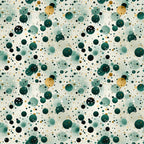 green, teal, sage green, forest green, gold, cream, white, black, confetti pattern, polka dots, circles, scattered dots, geometric design, abstract pattern, modern style, playful mood,, fabric panel, contemporary design, festive pattern, celebration theme