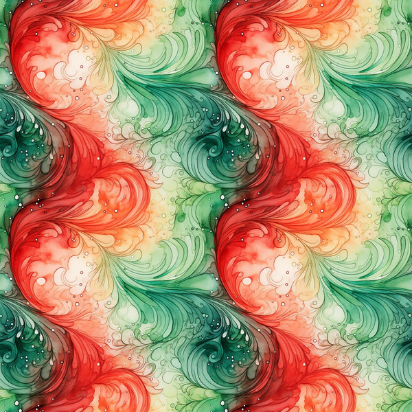 watercolor, christmas swirls, red swirls, green swirls, coral pink, emerald green, flowing patterns, abstract swirls, festive colors, holiday theme,, fabric panel, watercolor style, decorative swirls, seasonal fabric, christmas crafting, swirling motifs, holiday quilting, artistic pattern