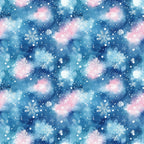 watercolor, blue, pink, white, snowflakes, winter pattern, christmas fabric,, fabric panel, snowy background, celestial colors, holiday design, repeating pattern, winter wonderland, seasonal fabric, crafting material, soft pastels, frozen motifs, textile design, winter theme