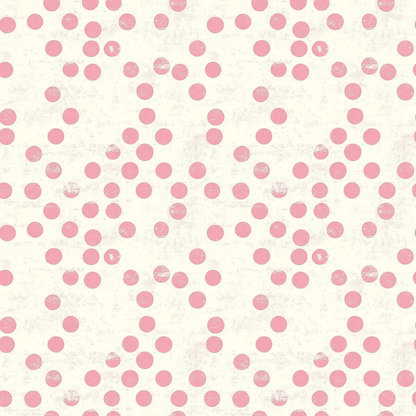 pink, cream, polka dots, vintage style, distressed texture, scattered dots, repeating pattern,, fabric panel, soft pink, ivory background, circular motifs, weathered finish, feminine design, retro aesthetic, cotton fabric, crafting material, sewing fabric, shabby chic, pastel colors