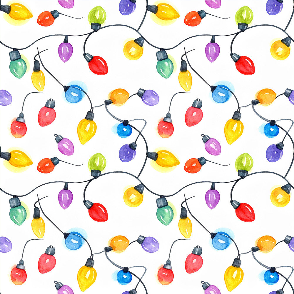 colorful string lights, christmas lights, holiday decoration, festive, whimsical, playful, bright multicolor, warm white background, red bulbs, yellow bulbs, blue bulbs, purple bulbs, green bulbs, orange bulbs, decorative lights, repeating pattern, seasonal, christmas, holiday, children's, kids room, nursery, celebratory, vibrant colors, glowing, vintage style lights, retro aesthetic, fairy lights, illuminated, cheerful