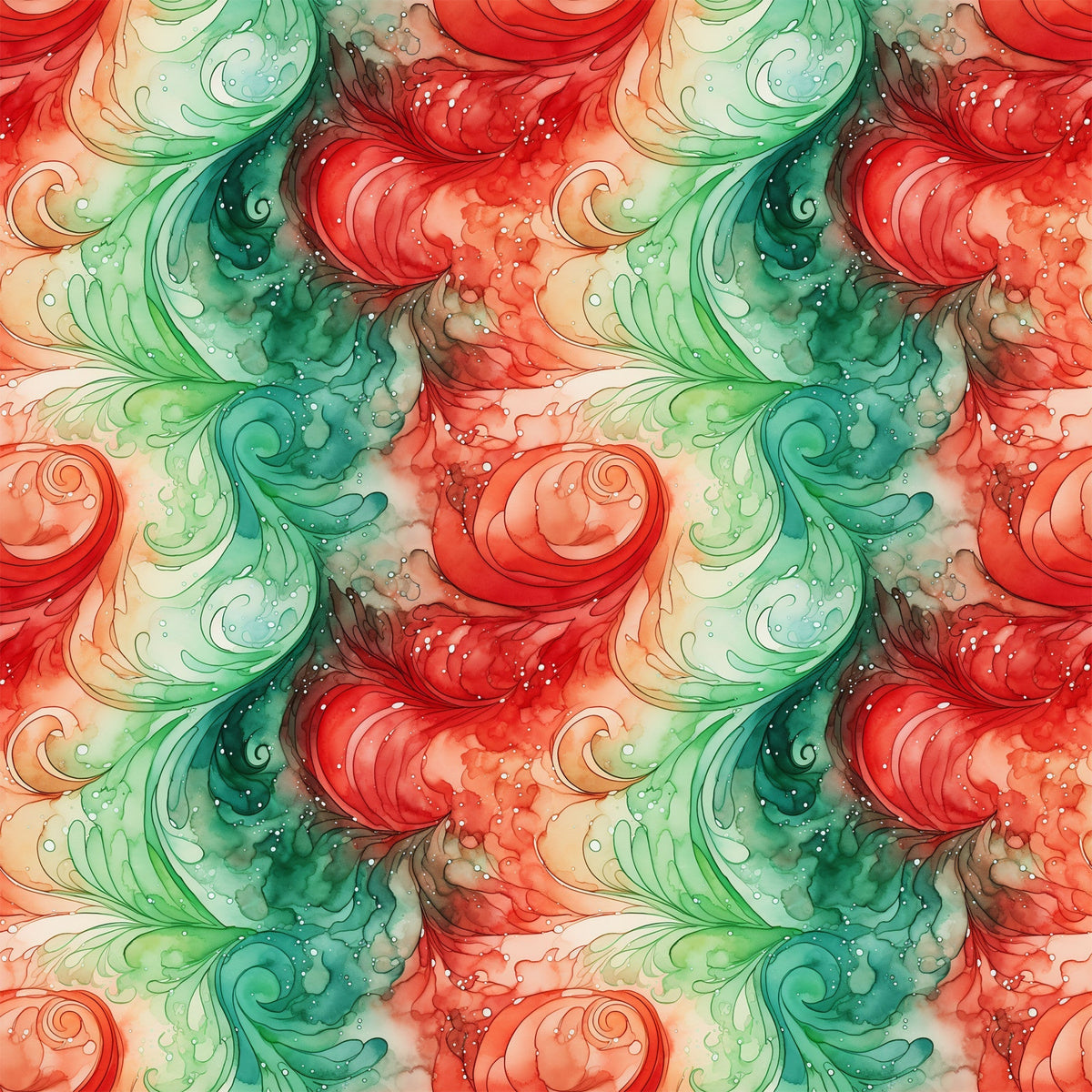 watercolor, christmas swirls, red, green, coral, teal, emerald, flowing patterns, organic swirls, festive design, holiday fabric,, seamless pattern, fluid motifs, winter colors, decorative swirls, soft watercolor effect, christmas themed, fabric panel, ornamental design
