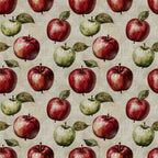 red apples, green apples, cream background, apple orchard, fruit pattern, botanical, farmhouse style, rustic, vintage, nature theme, harvest, autumn, fall, traditional, country, natural leaves, stems, textured background, linen look, cottage core, kitchen theme, orchard, produce, homespun, warm tones, earth tones, deep red, sage green, classic pattern, timeless design