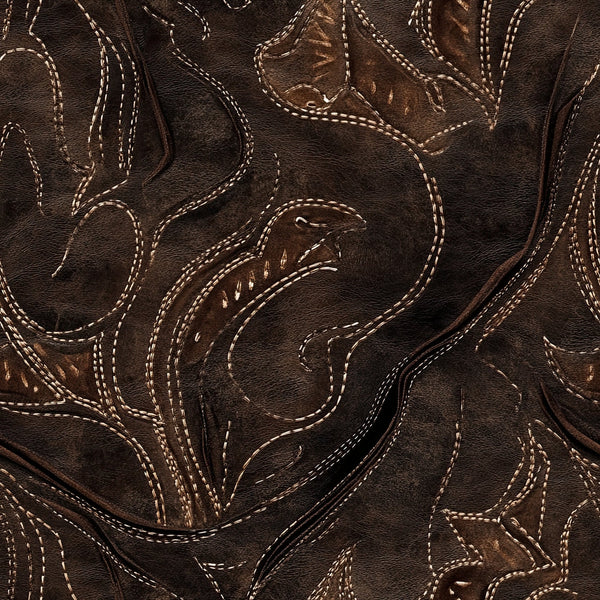 brown leather, western stitching, cowboy boots, decorative topstitching, tan thread, dark brown, embroidered details, western wear, boot pattern,, fabric panel, rustic texture, country western, leather texture, stitched seams, western motifs, rodeo style, cowboy accessories