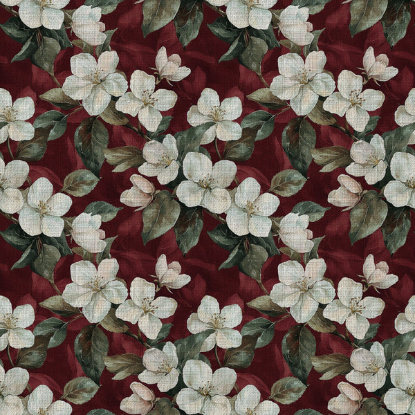 burgundy, cream, white, sage green, forest green, floral, botanical, vintage floral, apple blossoms, spring flowers, nature, elegant, traditional, romantic, cottage core, farmhouse, botanical print, spring, garden flowers, delicate flowers, classic floral, timeless, feminine, whimsical, ornamental, heirloom, country style, heritage print, blossom, leafy branches