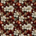 burgundy, cream, ivory, rust red, deep red, wine red, sage green, brown, floral, botanical, vintage, romantic, elegant, traditional, apple blossoms, fruit blossoms, white flowers, red apples, orchard, nature, garden, classic, timeless, spring, summer, farmhouse, cottage core, heritage, botanical print, fruit and flowers