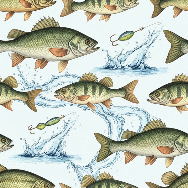 fishing, fish, bass, trout, lures, fishing lures, water splashes, fishing hooks, nature, outdoor, sportsman, wildlife, tan, beige, cream, olive green, forest green, rust orange, brown, bronze, fishing themed, adventure, water sports, river, lake, masculine, rustic, vintage, playroom, kids room