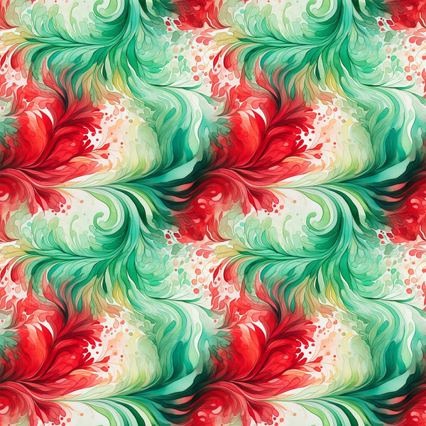 watercolor, christmas swirls, red, green, emerald, coral, flowing pattern, abstract swirls, holiday fabric,, seamless repeat, fluid design, festive colors, watercolor effect, organic curves, christmas themed, cotton fabric, decorative swirls, holiday crafting