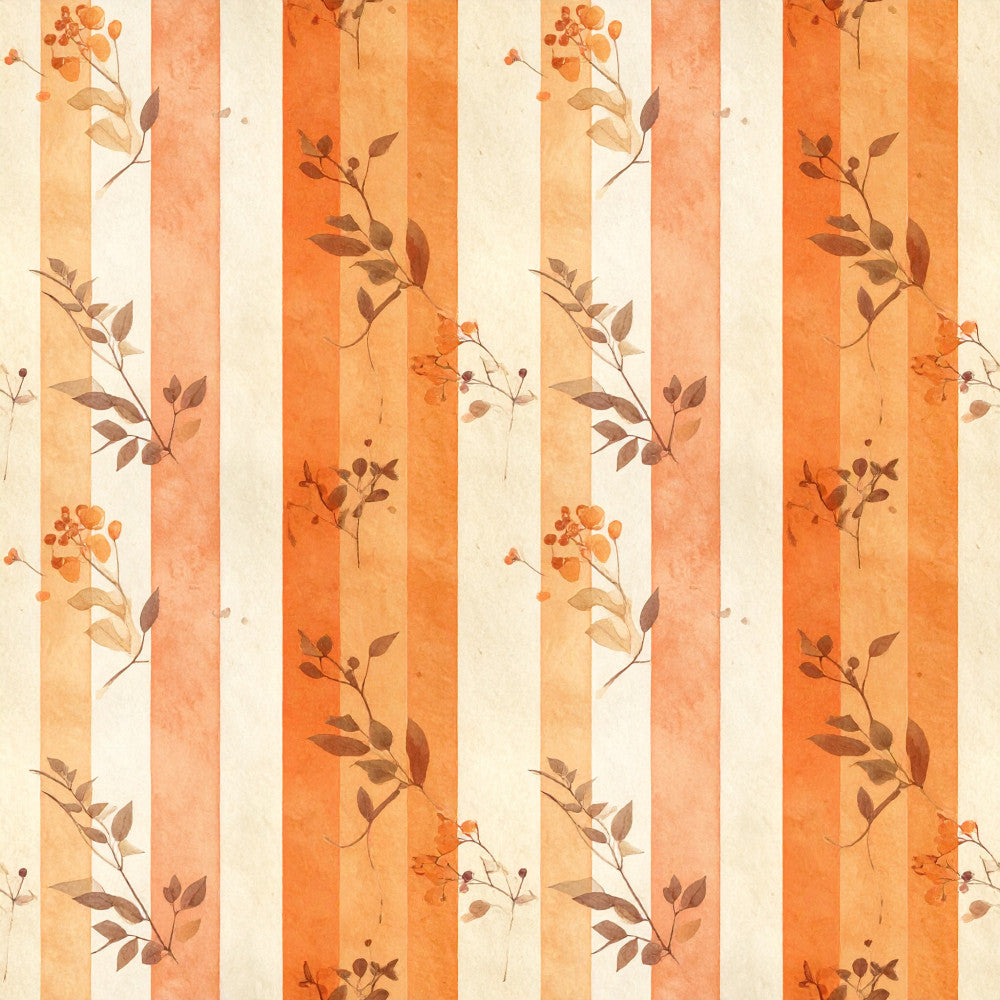burnt orange, terracotta, coral, peach, cream, ivory, striped, botanical, floral, nature, vintage, rustic, autumn, fall, dried flowers, delicate, elegant, traditional, botanical prints, leaf motifs, berry sprigs, warm tones, earthy, cottage style, heritage, timeless, classic, natural elements, watercolor style