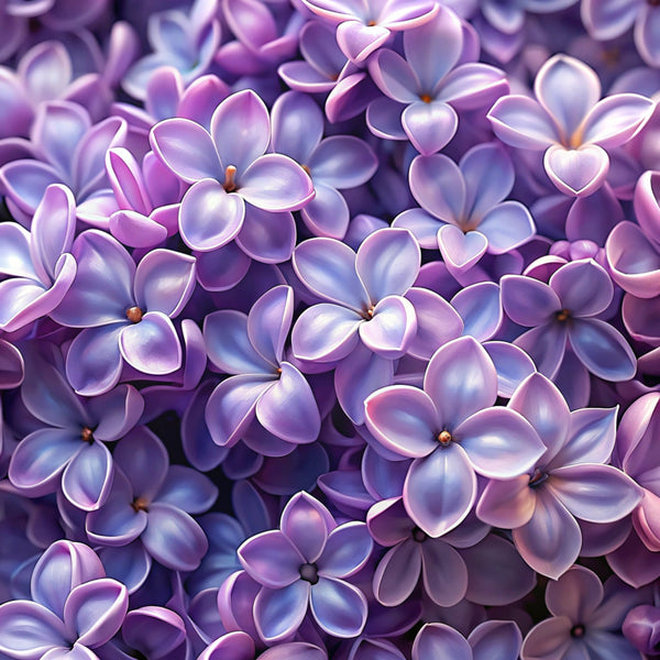 purple flowers, lilac blossoms, lavender petals, realistic floral, botanical pattern, spring flowers, delicate petals, clustered blooms, nature motif,, fabric panel, soft purple, periwinkle blue, photorealistic style, floral design, garden flowers, blooming pattern, textile print, crafting fabric, sewing material