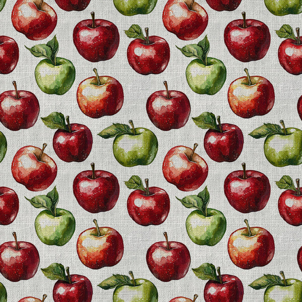 red apples, green apples, apple orchard, fruit pattern, botanical, nature, farmhouse, rustic, harvest, autumn, fall, kitchen, home decor, traditional, classic, crisp red, forest green, cream background, sweet, orchard theme, produce, vintage style, country, cottage core, food theme, natural, organic, decorative, cheerful, bright