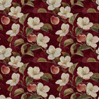 burgundy red, cream white, dusty rose, olive green, gold accents, floral, botanical, apple blossoms, fruit, nature, vintage, traditional, elegant, romantic, garden, orchard, spring, summer, classic, botanical illustration, blossoms, leaves, branches, fruit motif, heirloom, cottage core, timeless, home decor, upholstery