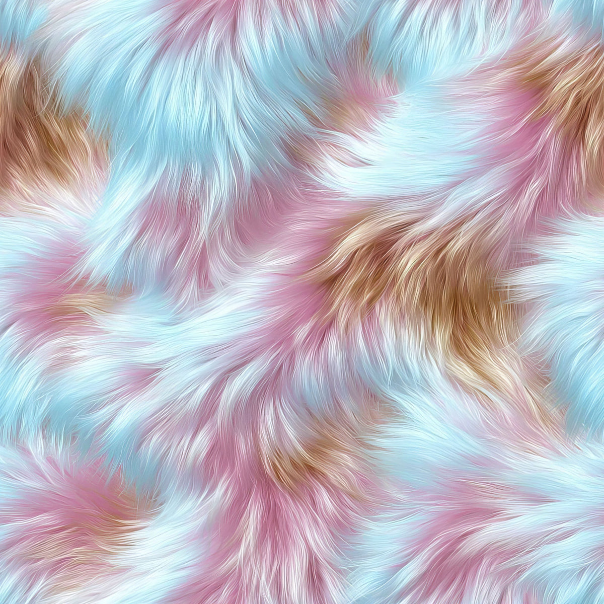 fluffy fur, pastel colors, light blue, soft pink, cream, brown, swirled pattern, flowing texture, luxurious fur,, fabric panel, dreamy aesthetic, soft pastels, fur texture, rainbow pastels, whimsical design, cotton fabric, crafting material, gentle swirls, soft appearance
