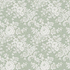 sage green, white, cream, floral, vintage, damask, ornamental, elegant, traditional, botanical, roses, scrolls, leaves, garden, romantic, delicate, lace-inspired, classic, timeless, spring, summer, nature, sophisticated, ornate, decorative, flourish, peonies, detailed, refined