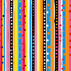 bright stripes, polka dots, vertical lines, red stripes, blue stripes, yellow stripes, orange stripes, pink stripes, black stripes, white dots, colorful circles, geometric pattern, vibrant colors, playful design,, fabric panel, rainbow colors, modern pattern, cheerful mood, contemporary style