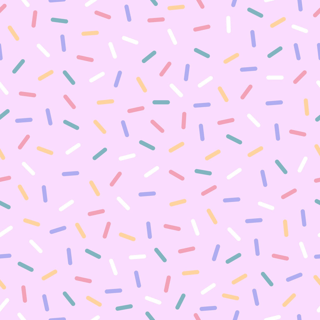 rainbow sprinkles, multicolored confetti, pink background, pastel colors, yellow sprinkles, blue sprinkles, green sprinkles, coral sprinkles, white sprinkles, scattered pattern, random placement,, fabric panel, sweet treats, bakery theme, celebration design, cheerful mood, playful pattern, dessert inspired, candy colors