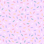 rainbow sprinkles, multicolored confetti, pink background, pastel colors, yellow sprinkles, blue sprinkles, green sprinkles, coral sprinkles, white sprinkles, scattered pattern, random placement,, fabric panel, sweet treats, bakery theme, celebration design, cheerful mood, playful pattern, dessert inspired, candy colors