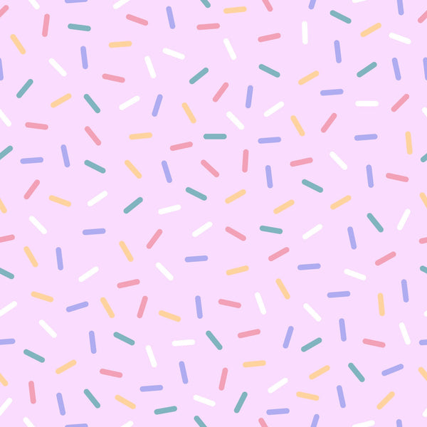 rainbow sprinkles, multicolored confetti, pink background, pastel colors, yellow sprinkles, blue sprinkles, green sprinkles, coral sprinkles, white sprinkles, scattered pattern, random placement,, fabric panel, sweet treats, bakery theme, celebration design, cheerful mood, playful pattern, dessert inspired, candy colors