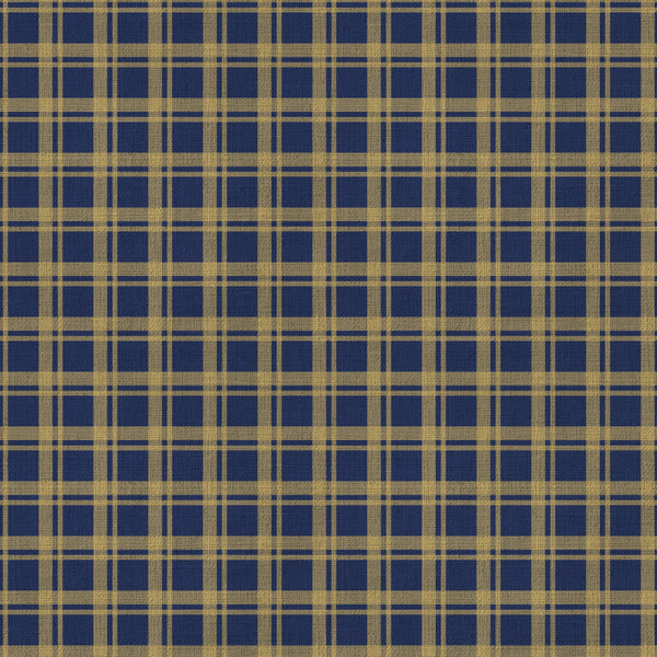 navy blue, gold, plaid, check pattern, geometric, traditional, classic, windowpane plaid, coordinating fabric, home decor, upholstery, preppy style, nautical inspired, formal, elegant, structured pattern, repeated motif, tan and navy, sophisticated, boys room, teen room, dorm decor, masculine style, academic, collegiate, structured design, regular grid, symmetrical pattern
